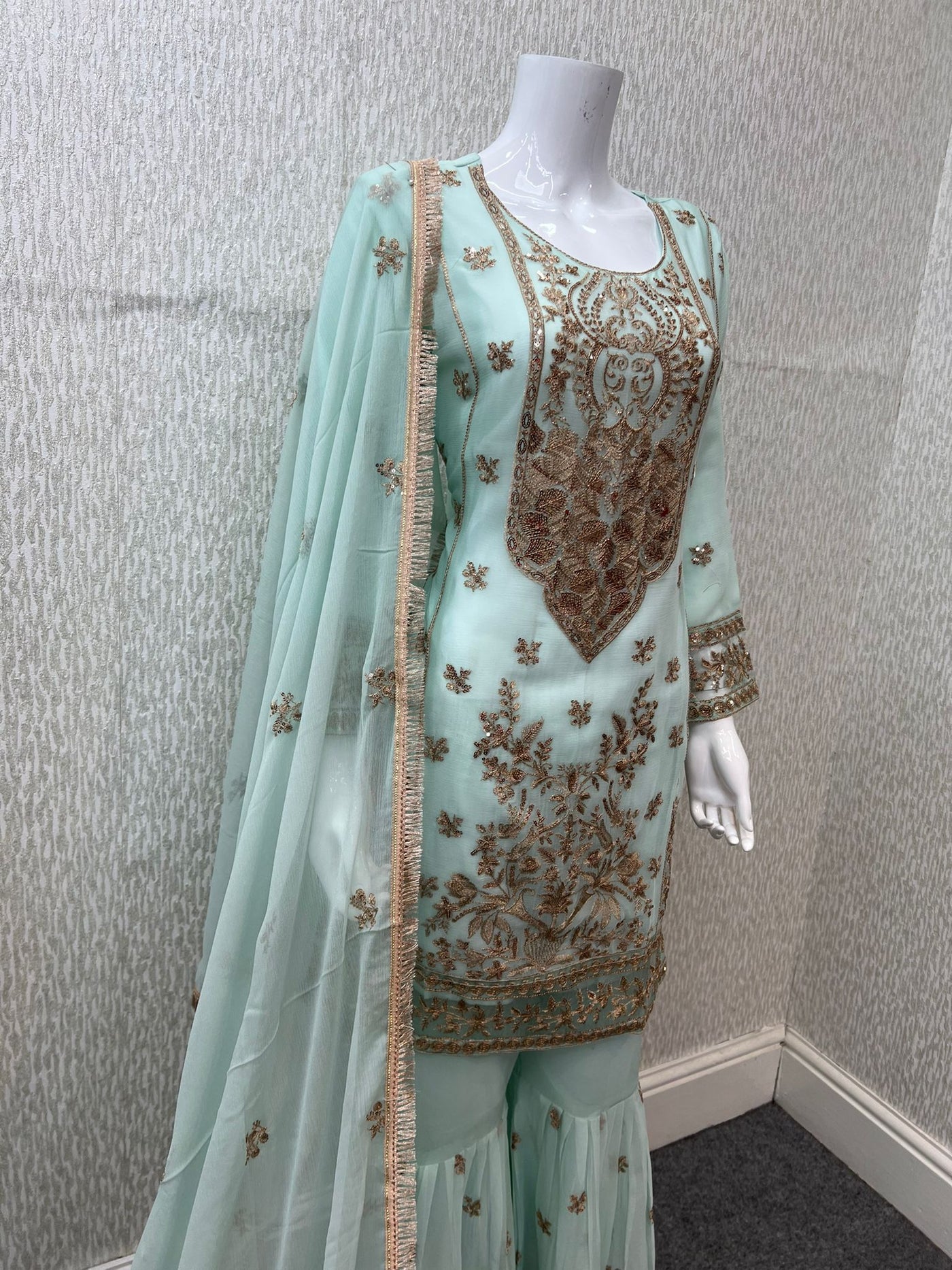 Luxury Festive Chiffon Gharara  Collection Pista S-4