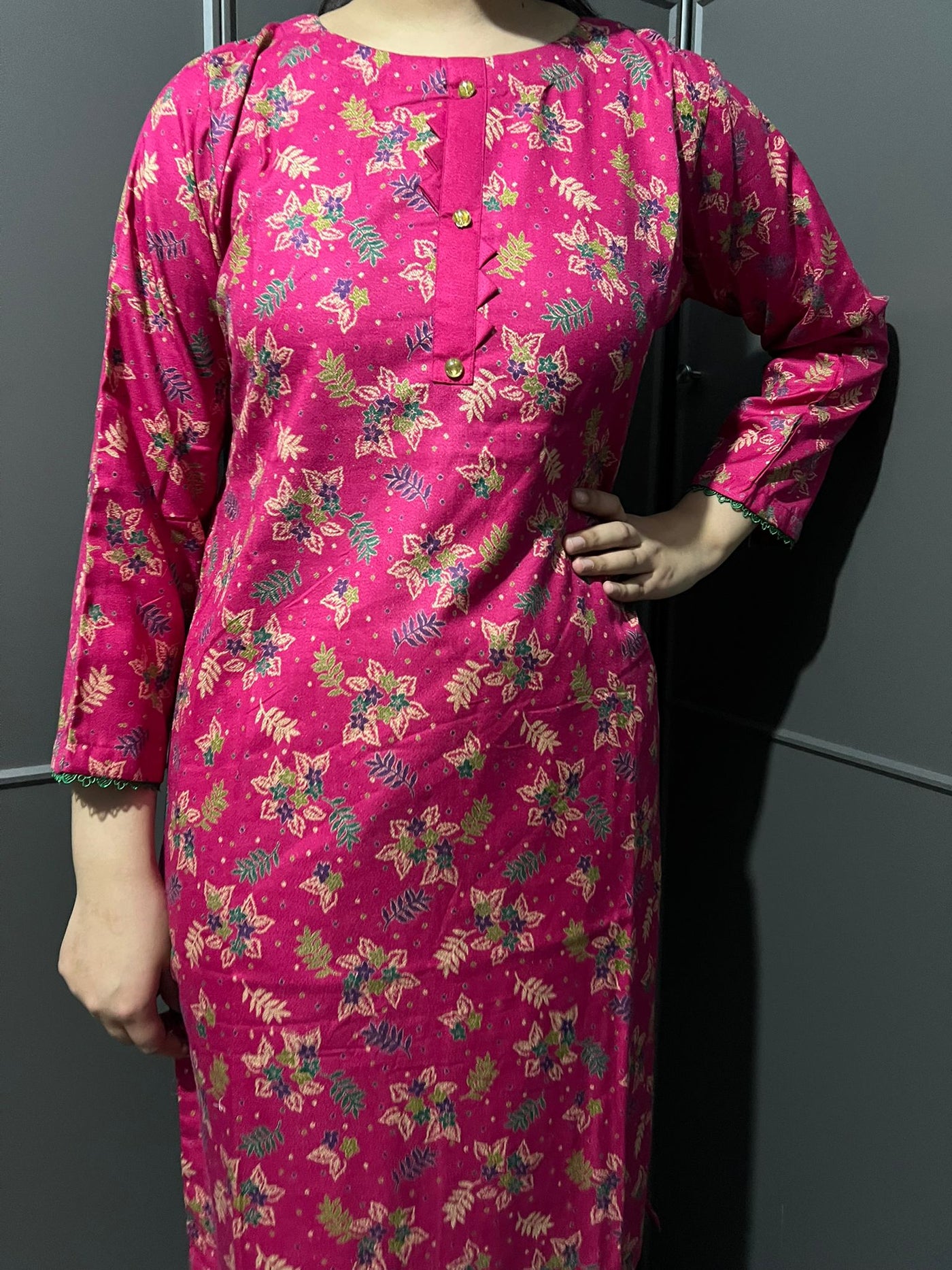 D-61 PINK Printed 2 Piece Winter Dhanak Suit