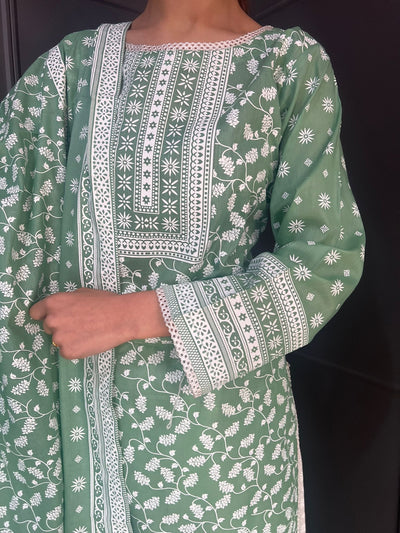 MINT FARSHI SALWAR 3PC READYMADE SUIT  WITH LAWN DUPTTA