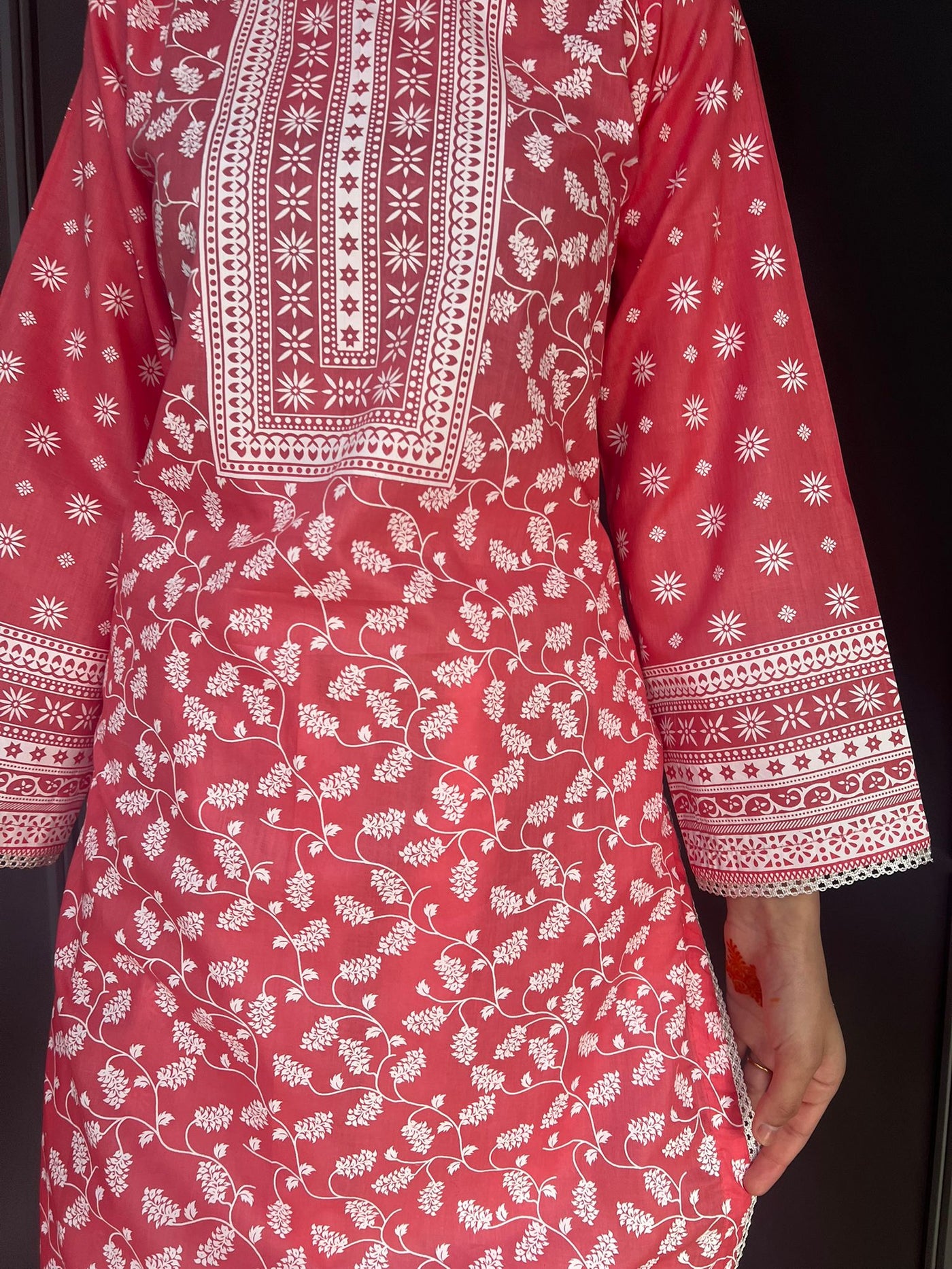 PEACH FARSHI SALWAR 3PC READYMADE SUIT  WITH LAWN DUPTTA