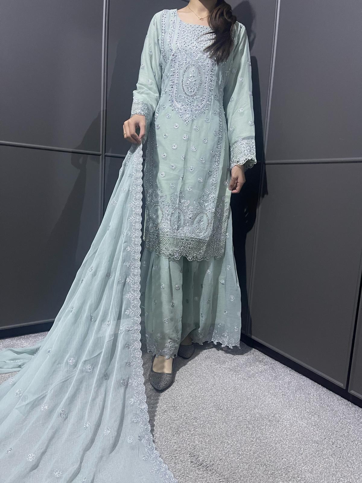 L - MINT - Mahham Luxury Chiffon Gharara Collection