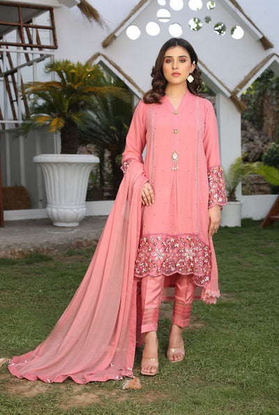 Chiffon Modern Styled Pink Tail Frock D-75