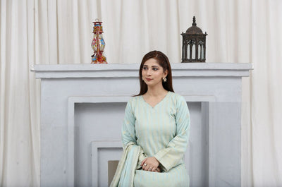 Mint FARSHI SHALWAR brosha Self Printed 3 Piece Outfit | Shop Latest Pakistani Salwar Suits | Pakistani Dresses at affordable prices in United Kingdom | Image 5 of 12