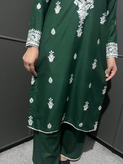 D-33 Embroidered  2 Piece Winter Dhanak Plazo Outfit