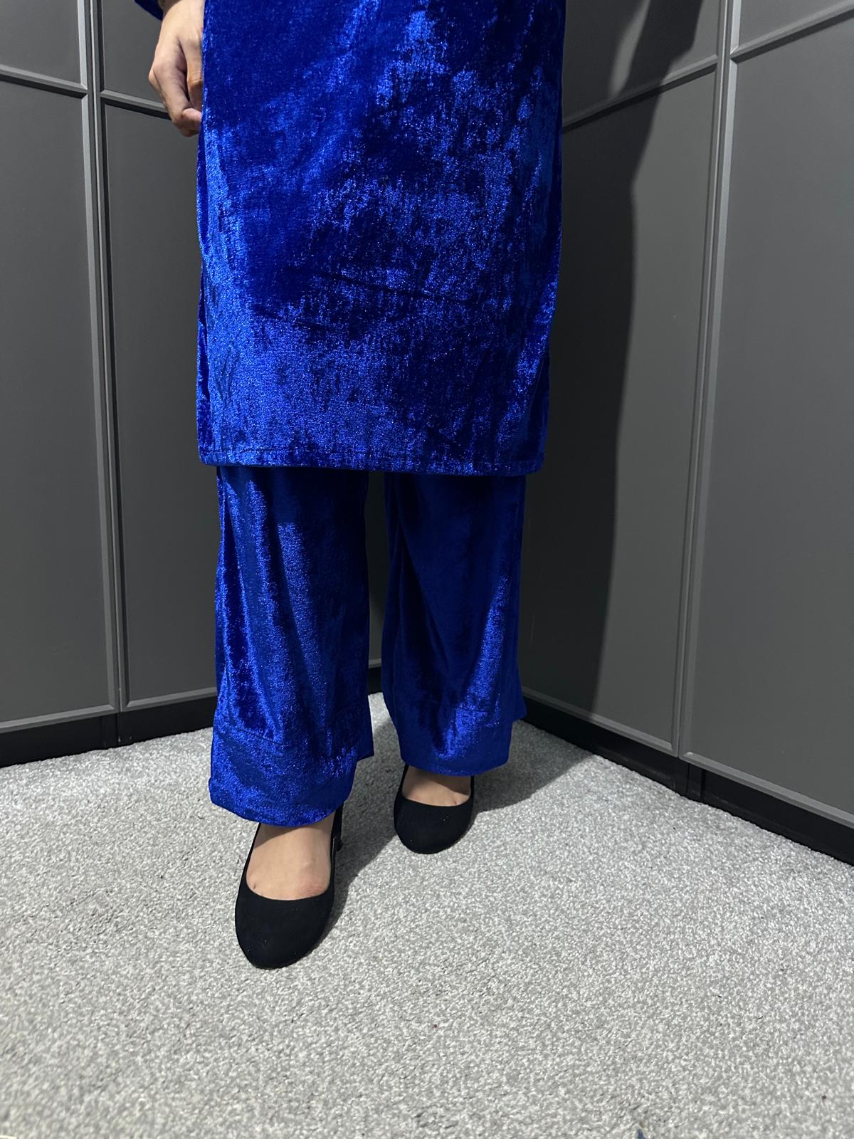 R BLUE-Stretchy Velvet  Ready To Wear 2pc Suit