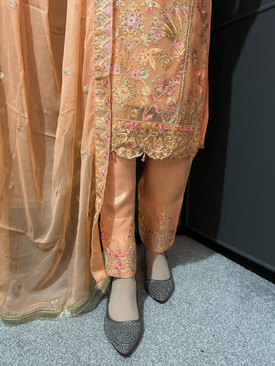 Peach Embroidered Chiffon Mother & Daughter Ready to Wear Collection - Perfect for Family Outfits