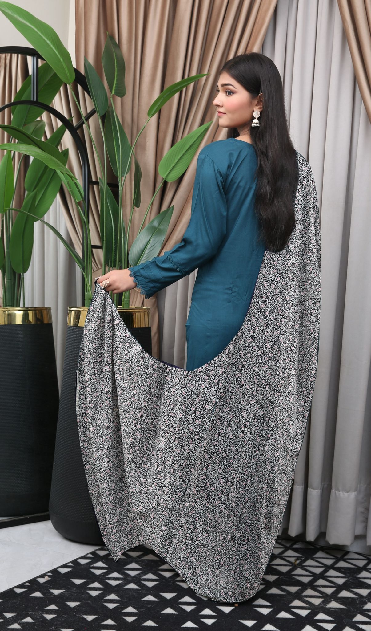 TEAL 3 PIECE PLAIN LINEN READY TO WEAR TROUSER SUIT D-23