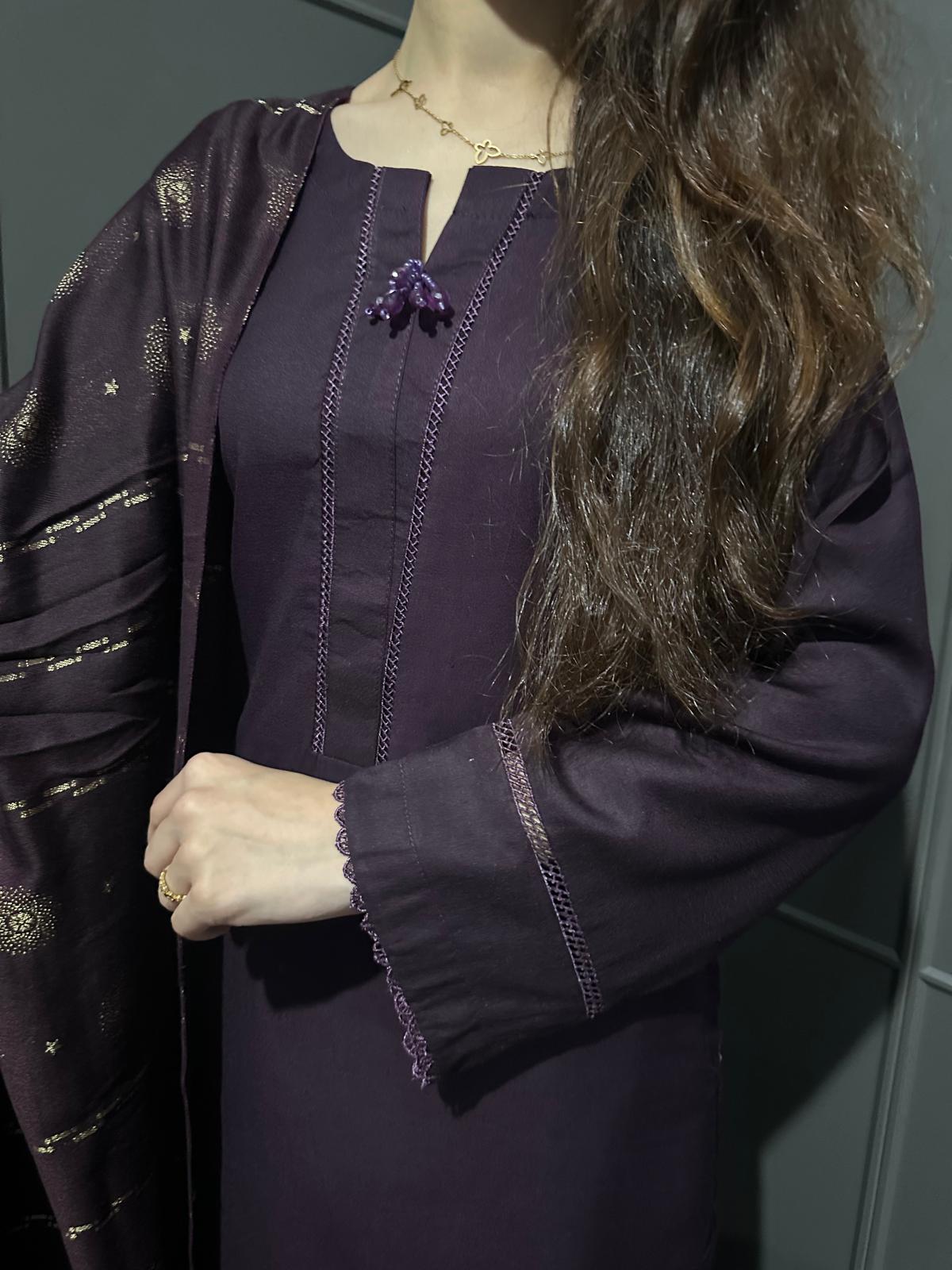 PLUM  3 PIECE PLAIN | DHANAK READY TO WEAR | SUIT WITH SHAWAL