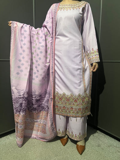 3 Pc Embroidered Dhanak Readymade Plazzo Suit with Winter shawl