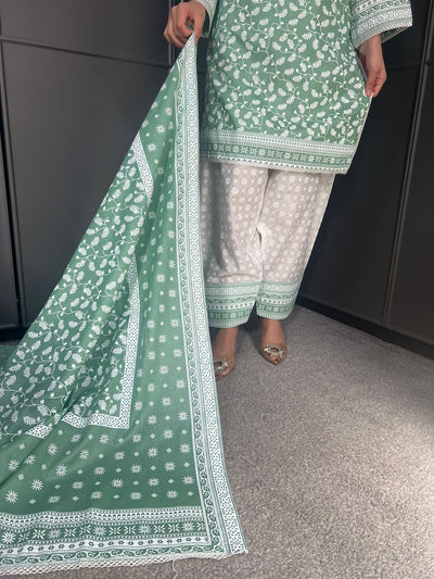 MINT FARSHI SALWAR 3PC READYMADE SUIT  WITH LAWN DUPTTA