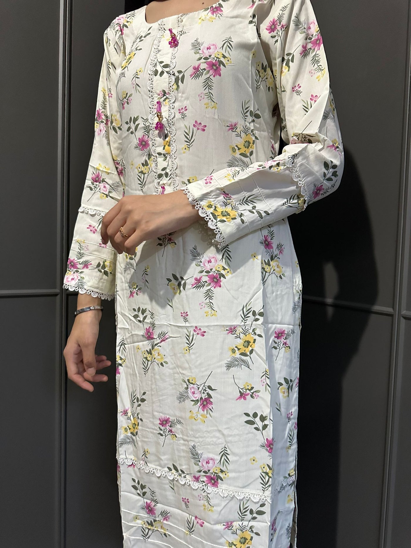 Floral Printed Stone Linen Suit - Trouser 2 Pc Set