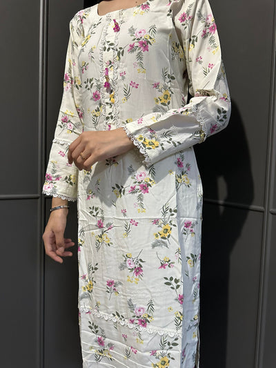 Floral Printed Stone Linen Suit - Trouser 2 Pc Set