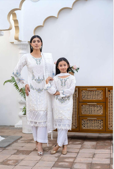 White - MARIA B INSPIRED Mother & Daughter Ready to Wear Chiffon Collection