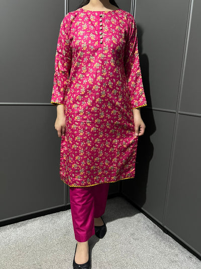 D-60 PINK Printed 2 Piece Winter Dhanak Suit