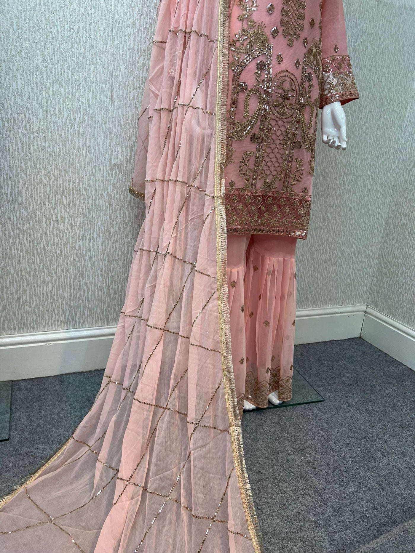 Luxury Festive Chiffon Gharara  Collection  Peach S-8