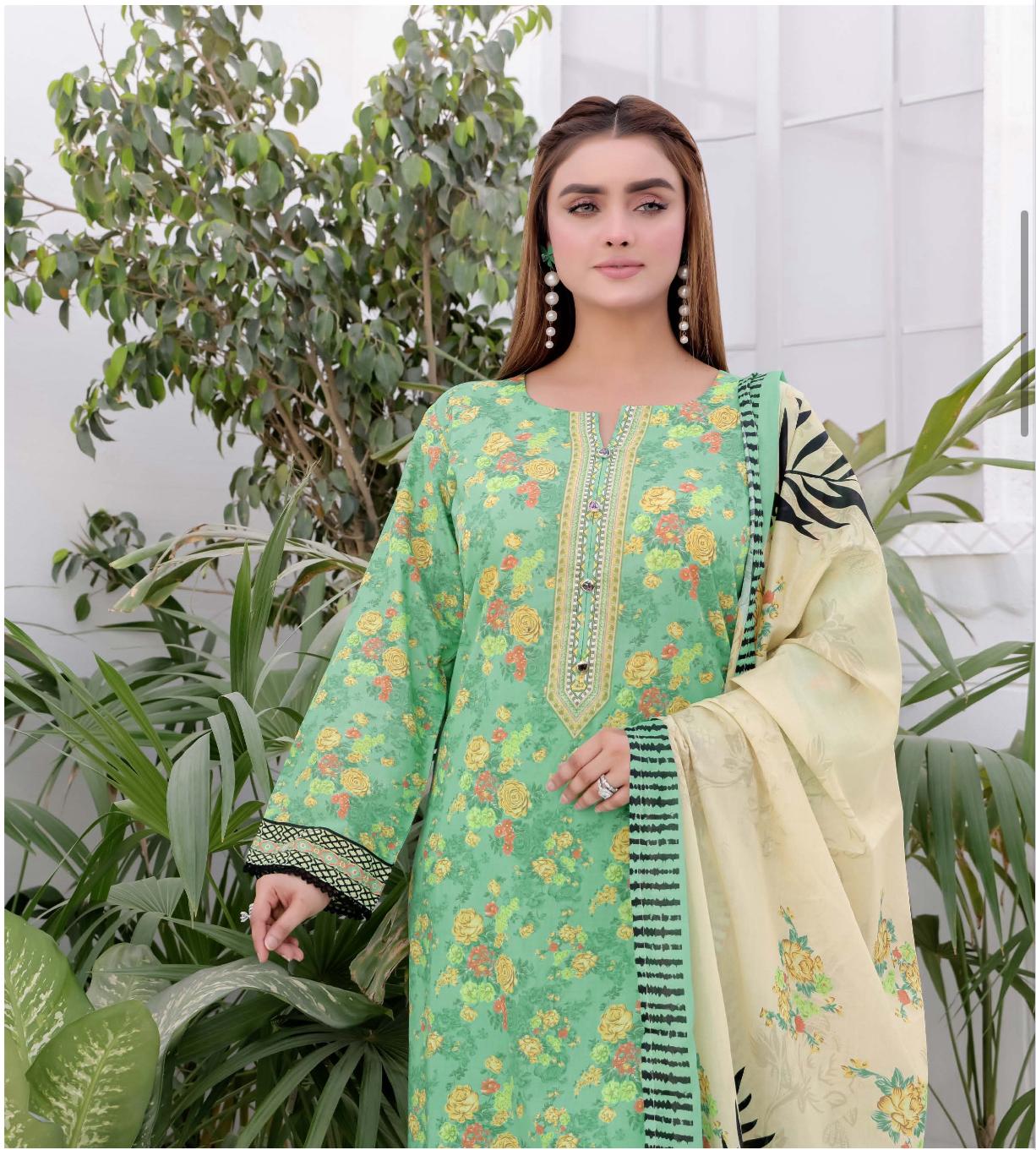 3PC PRINTED READYMADE SUIT WITH LAWN DUPATTA | These Pakistani 3 Piece Suits for women are the perfect dresses for all occasions whether you want to wear them in party, office or family function | Image 2 of 4