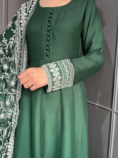 GREEN Ready to wear 3 piece Embroidered maxi dress