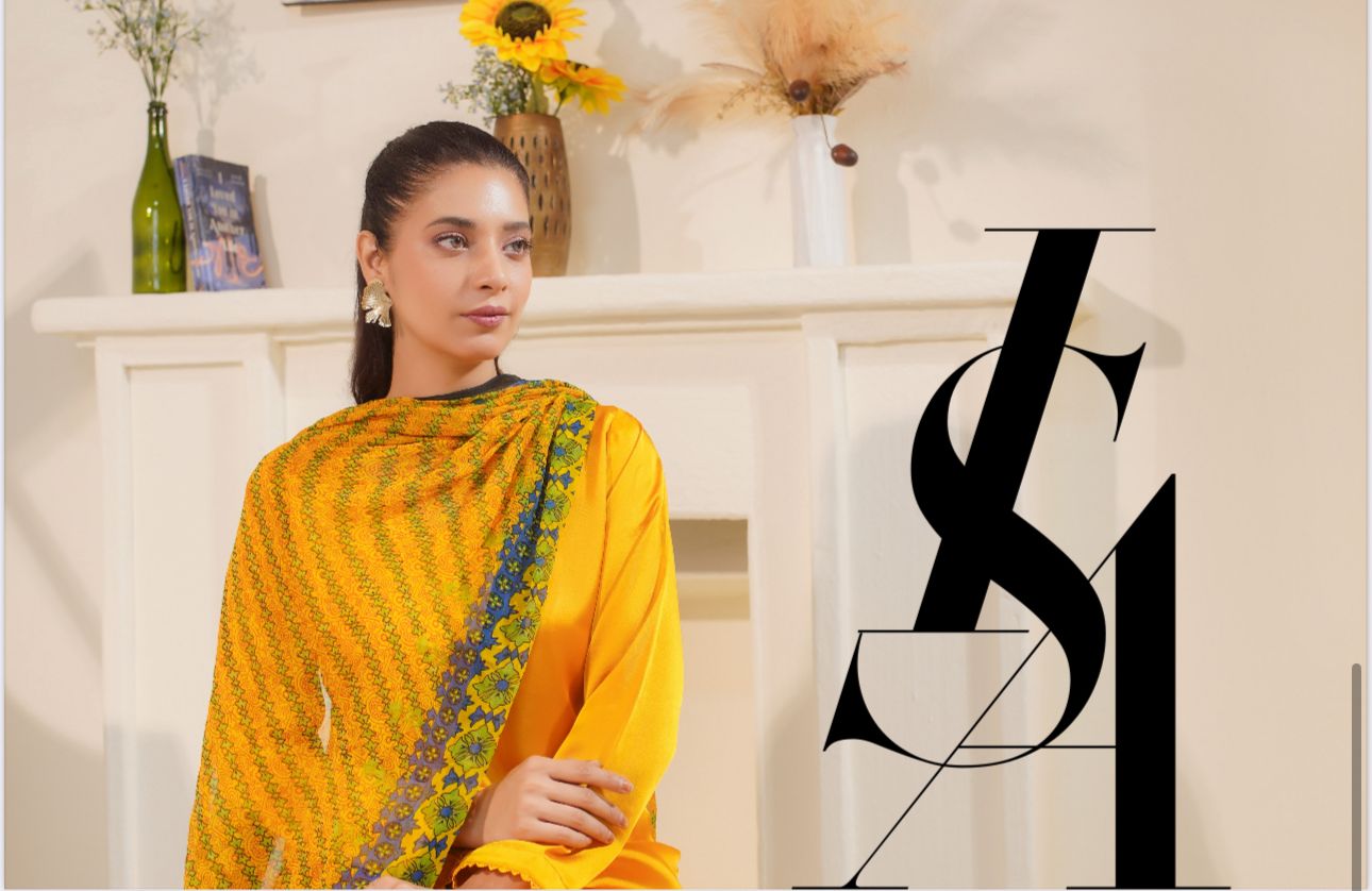 FARSHI SHALWAR Plain Silk 3 Piece Outfit With Printed Chiffon | Design Number four | Buy Pakistani Suits | Image 2 of 5