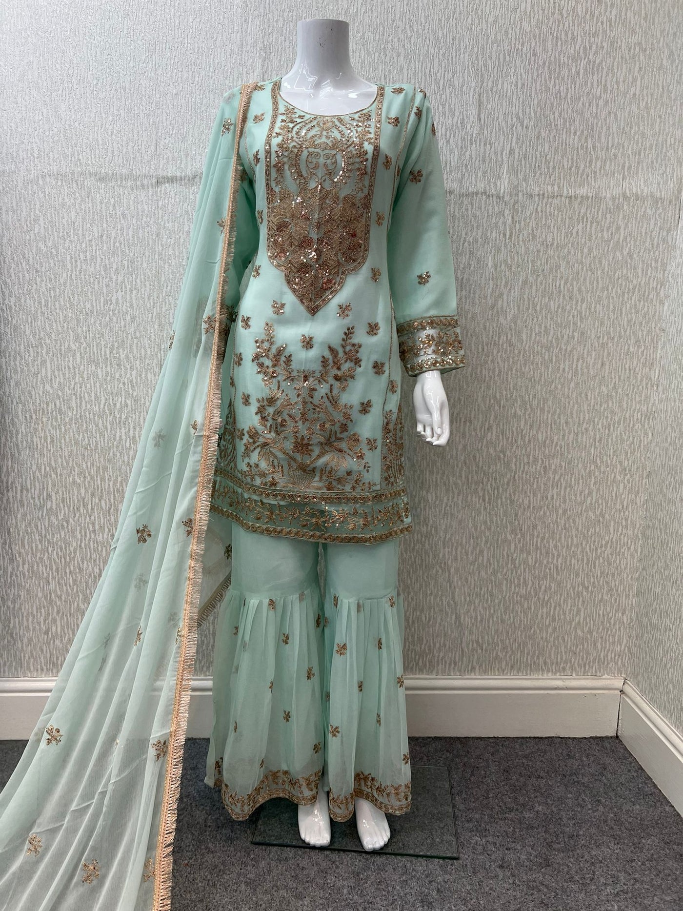 Luxury Festive Chiffon Gharara  Collection Pista S-4