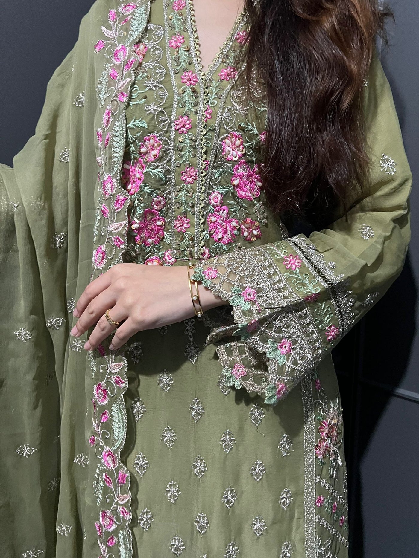 Pista 3Pc Plazzo Embroidered Chiffon Collection With Embroidered Chiffon Dupatta