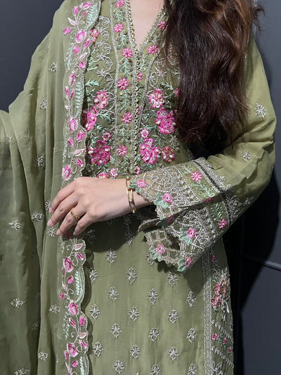 Pista 3Pc Plazzo Embroidered Chiffon Collection With Embroidered Chiffon Dupatta