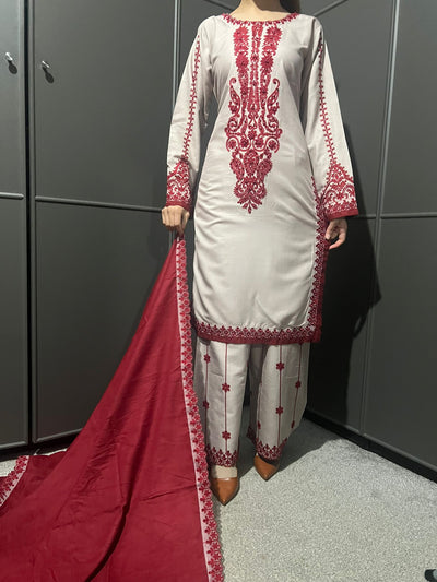 3 Pc Embroidered Dhanak Readymade Plazzo Suit with Winter shawl