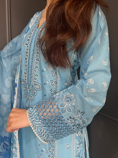 Raj Bari  Embroidered | Lawn Designer Suit With | Embroidered Dupatta
