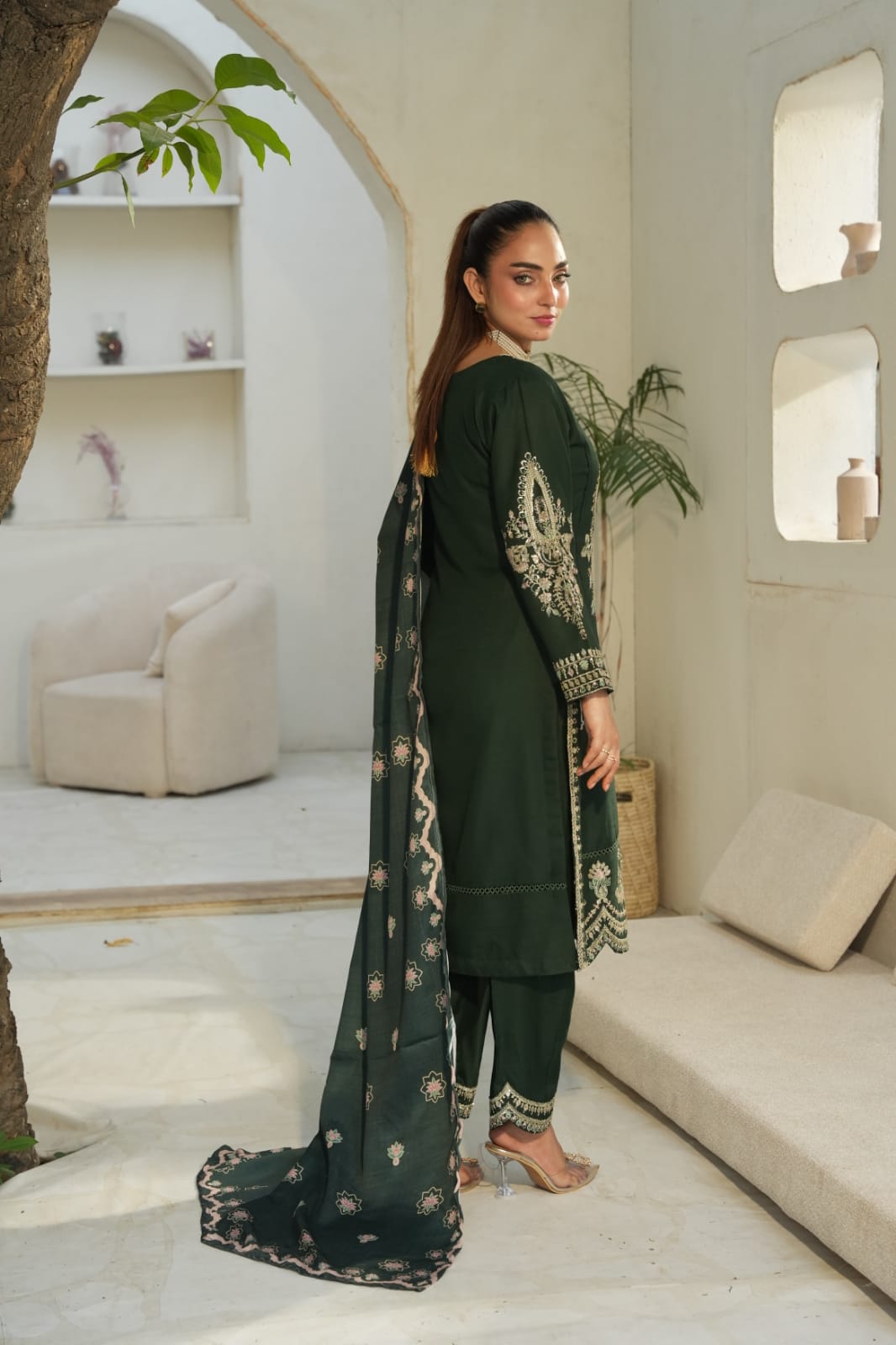 DHANAK 3 PIECE| DESIGNER EMBROIDERED |READY TO WEAR SUIT