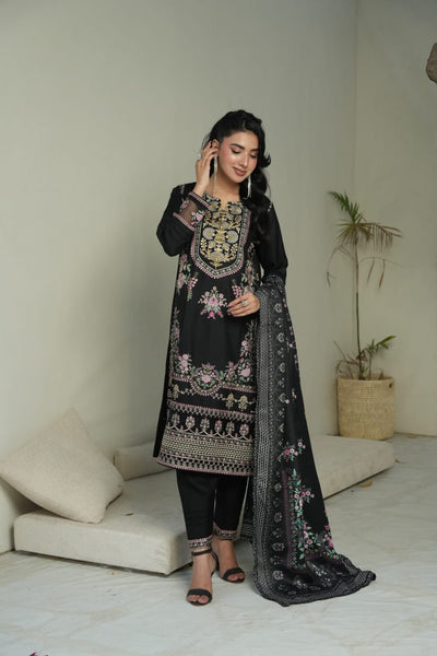 DHANAK 3 PIECE| DESIGNER EMBROIDERED |READY TO WEAR SUIT