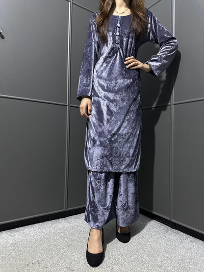 GRAY-Stretchy Velvet  Ready To Wear 2pc Suit