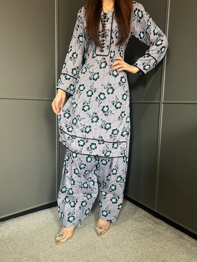 FARSHI SHALWAR Floral Printed | Linen Suit - Plazzo 2 | Pc Set