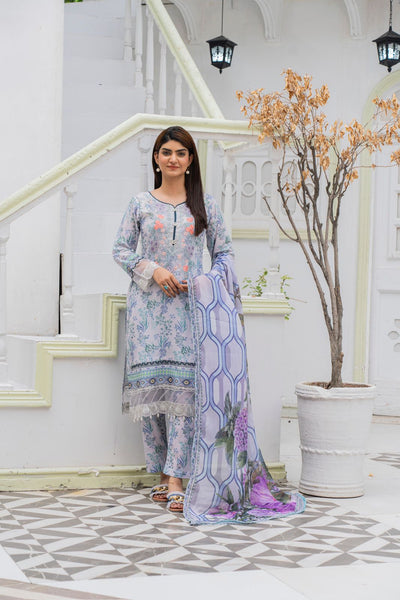 DESIGNER EMBROIDERED LAWN WITH  PRINTED SILK DUPATTA SO-03