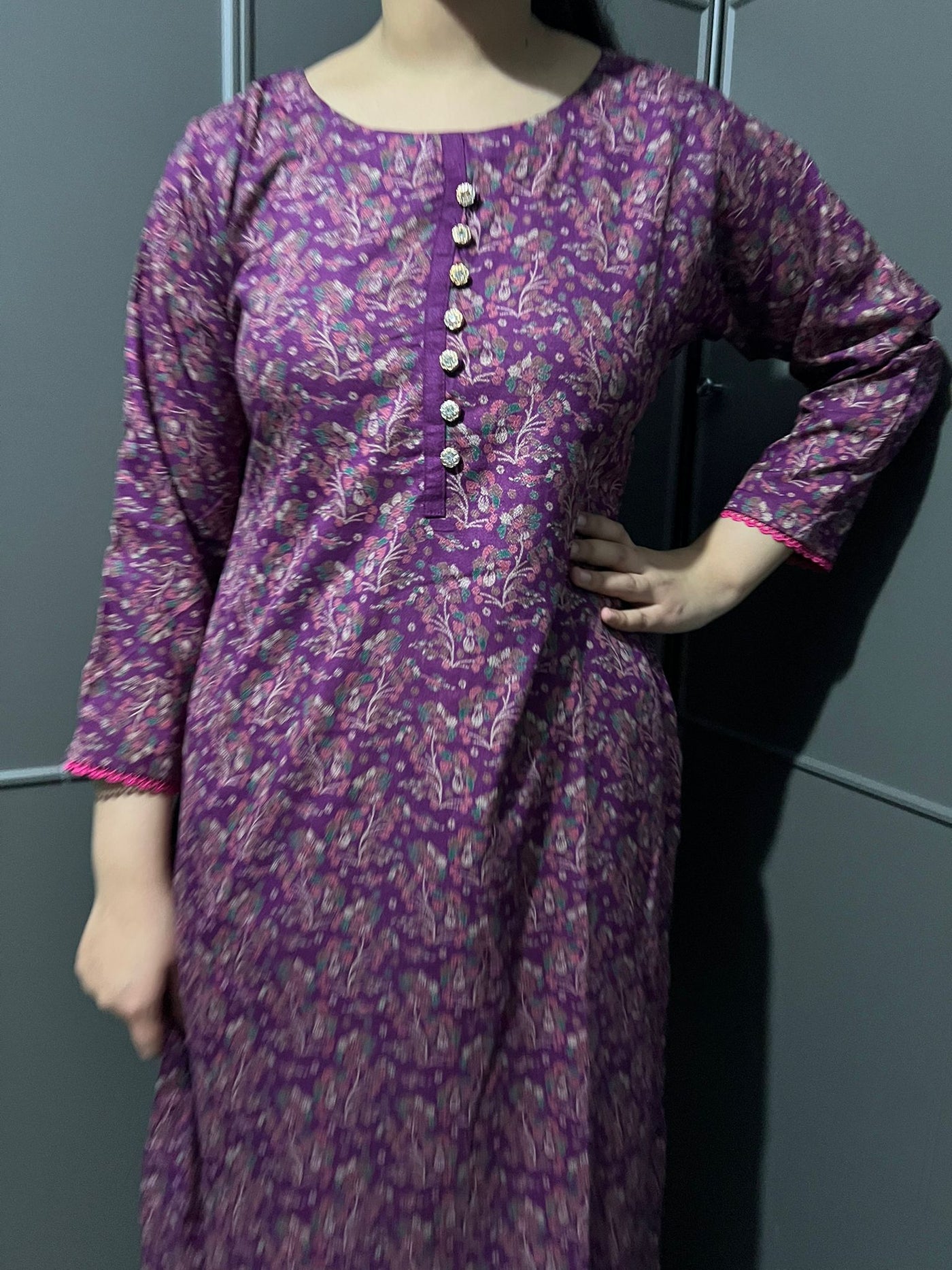 D-66 PURPLE Printed 2 Piece Winter Dhanak Suit