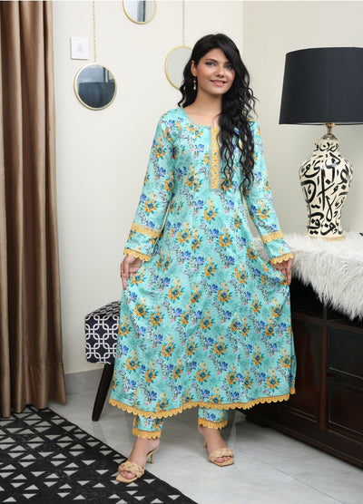 Floral Printed Premium Linen Frock Co-Ords Set IJ-40