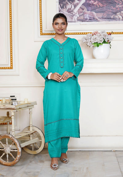 AQUA 2 PIECE PLAIN DHANAK READY TO WEAR SUIT  D-4010