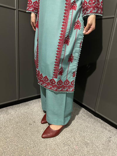 3 PIECE EMBROIDERED| DHANAK READY TO WEAR | SUIT WITH EMBROIDERED SHAWAL