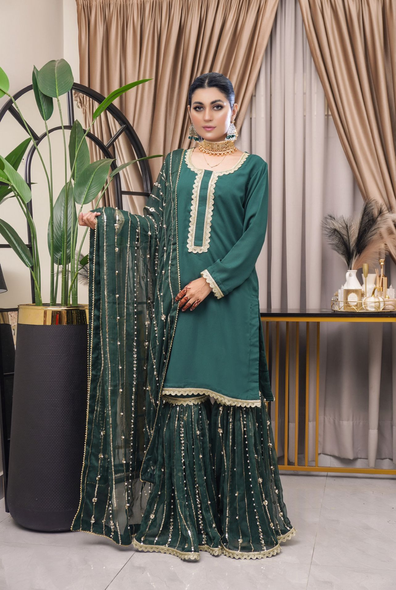 Mahham Luxury Chiffon Gharara Collection Green  D-23