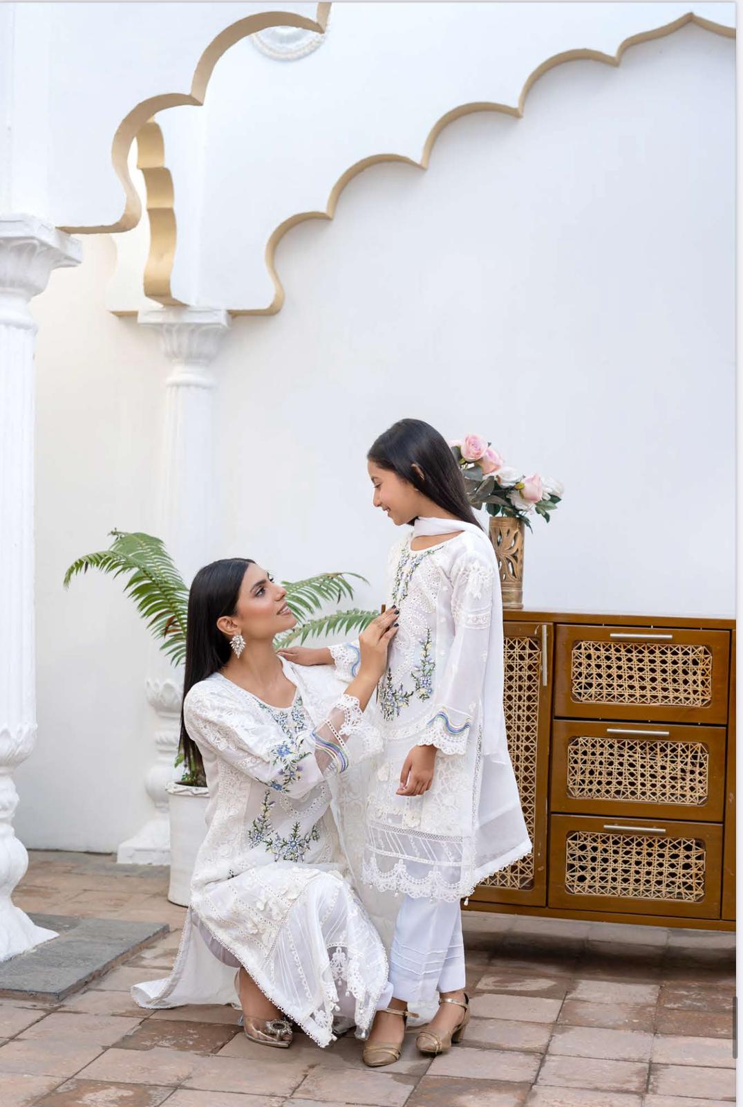 White - MARIA B INSPIRED Mother & Daughter Ready to Wear Chiffon Collection