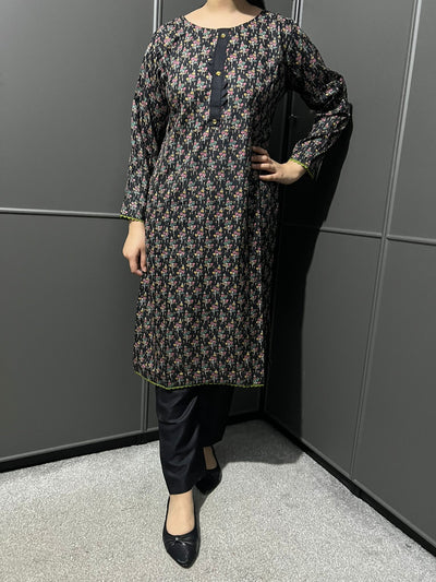 D-57 BLACK Printed 2 Piece Winter Dhanak Suit