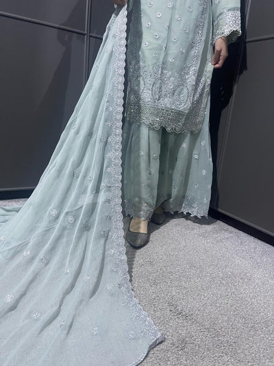 L - MINT - Mahham Luxury Chiffon Gharara Collection