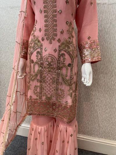 Luxury Festive Chiffon Gharara  Collection  Peach S-8