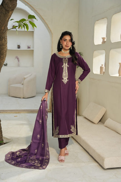 DHANAK 3 PIECE| DESIGNER EMBROIDERED |READY TO WEAR SUIT