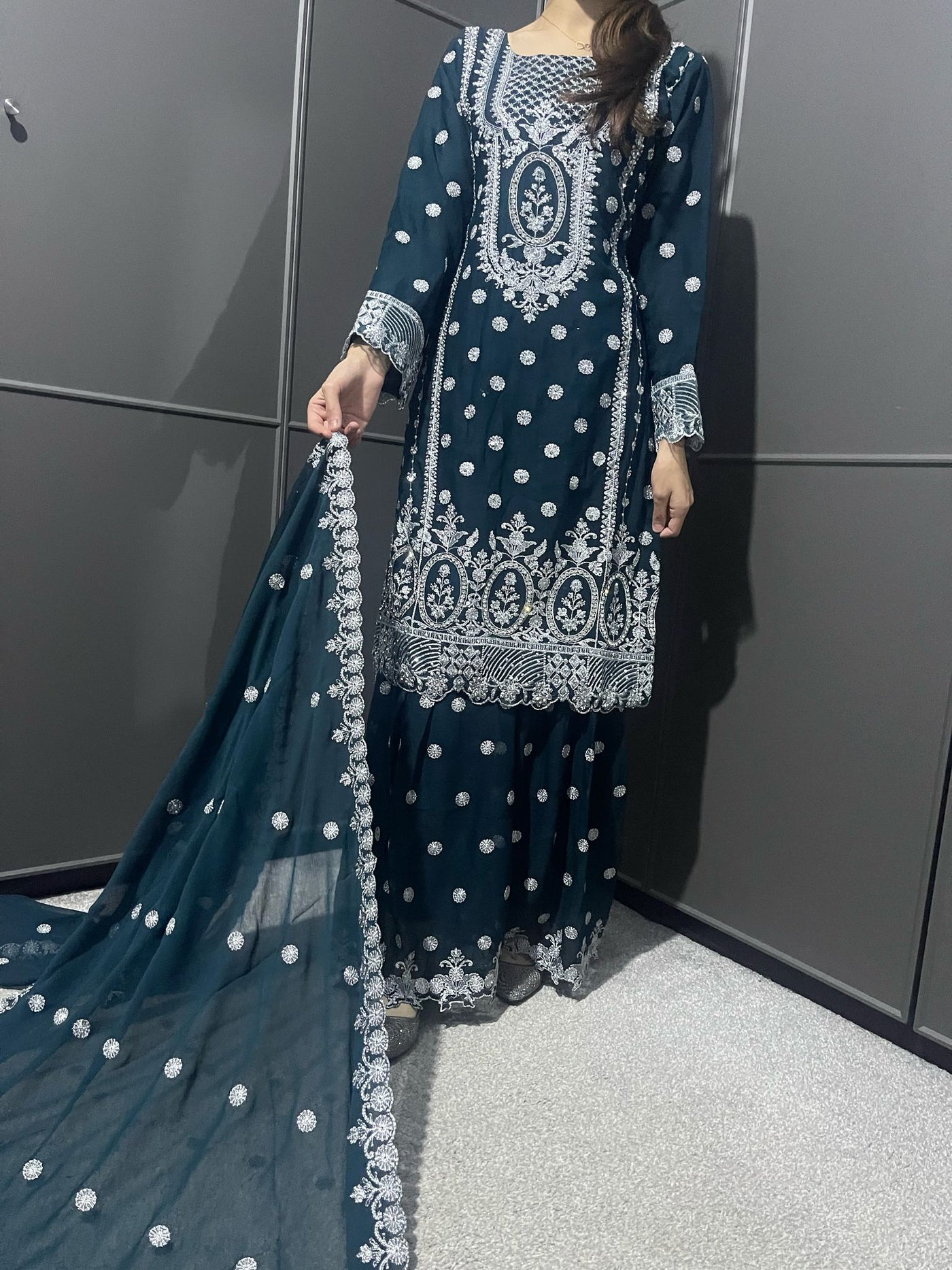 TEAL - Mahham Luxury Chiffon Gharara Collection