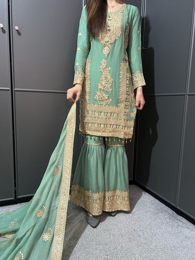 PISTA - Embroidered Gharara Chiffon Mother & Daughter Ready to Wear Collection - Perfect for Family