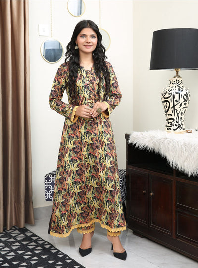 Floral Printed Premium Lawn Frock Co-Ords Set IJ-42