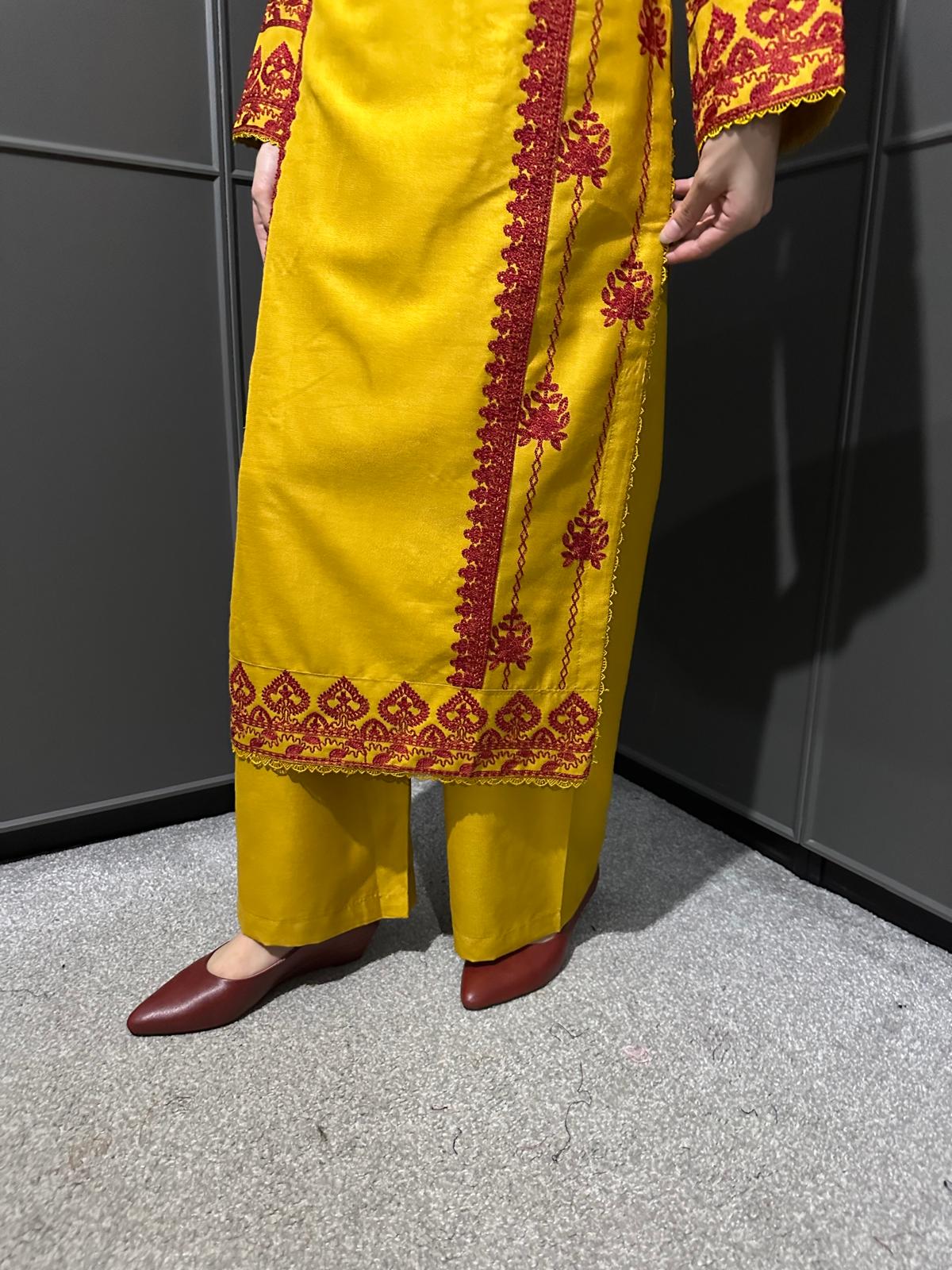 3 PIECE EMBROIDERED| DHANAK READY TO WEAR | SUIT WITH EMBROIDERED  SHAWAL