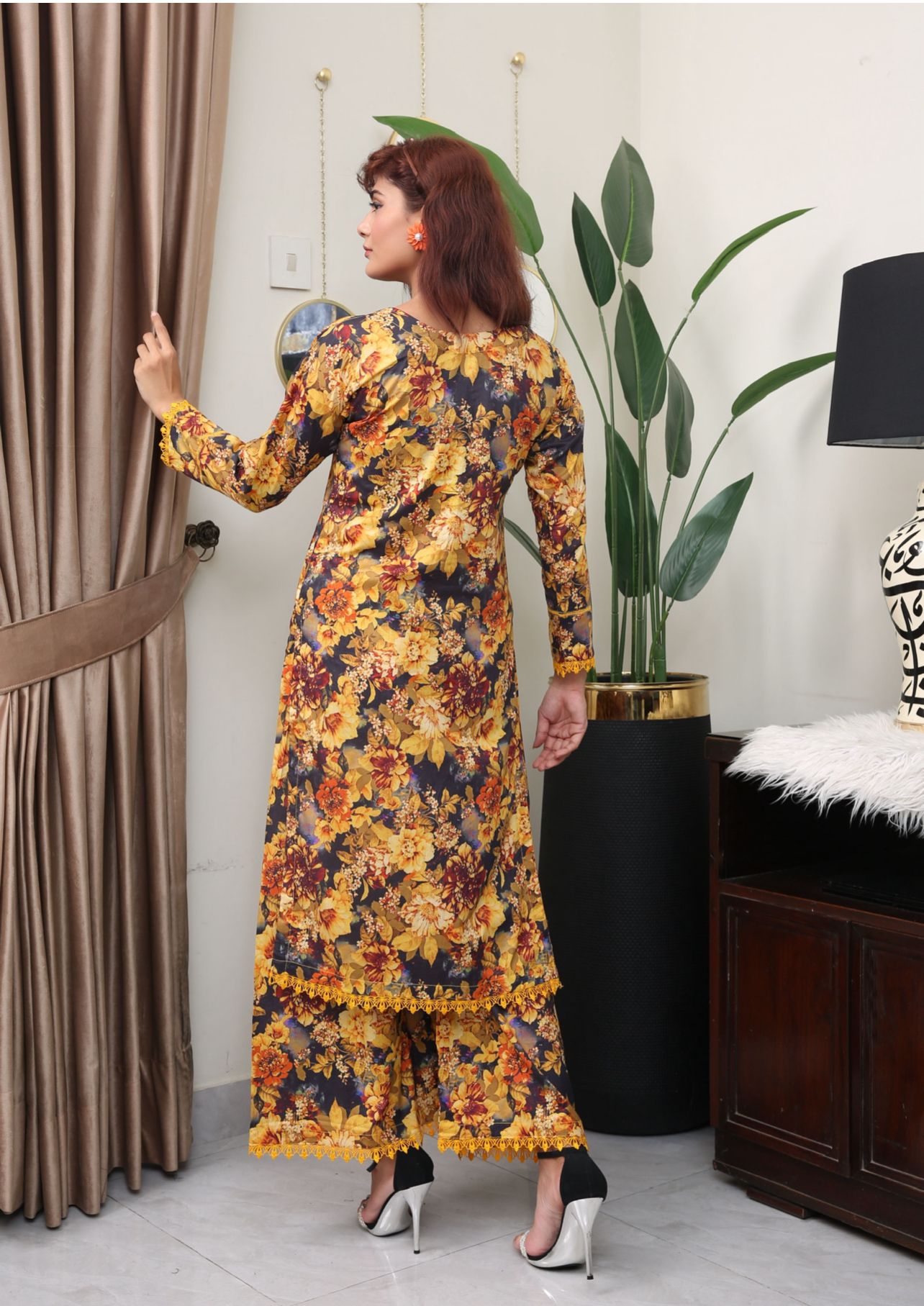 Floral Printed Premium Lawn Plazzo Suit Co-Ords Set IJ-46