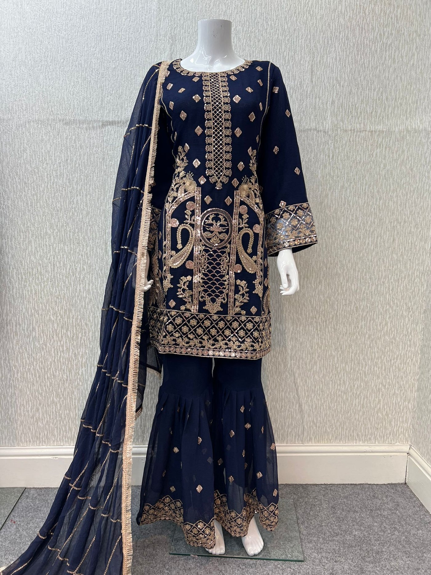 Luxury Festive Chiffon Gharara  Collection Blue S-5