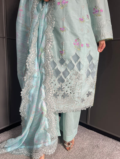 Raj Bari  Embroidered | Lawn Designer Suit With | Embroidered Dupatta