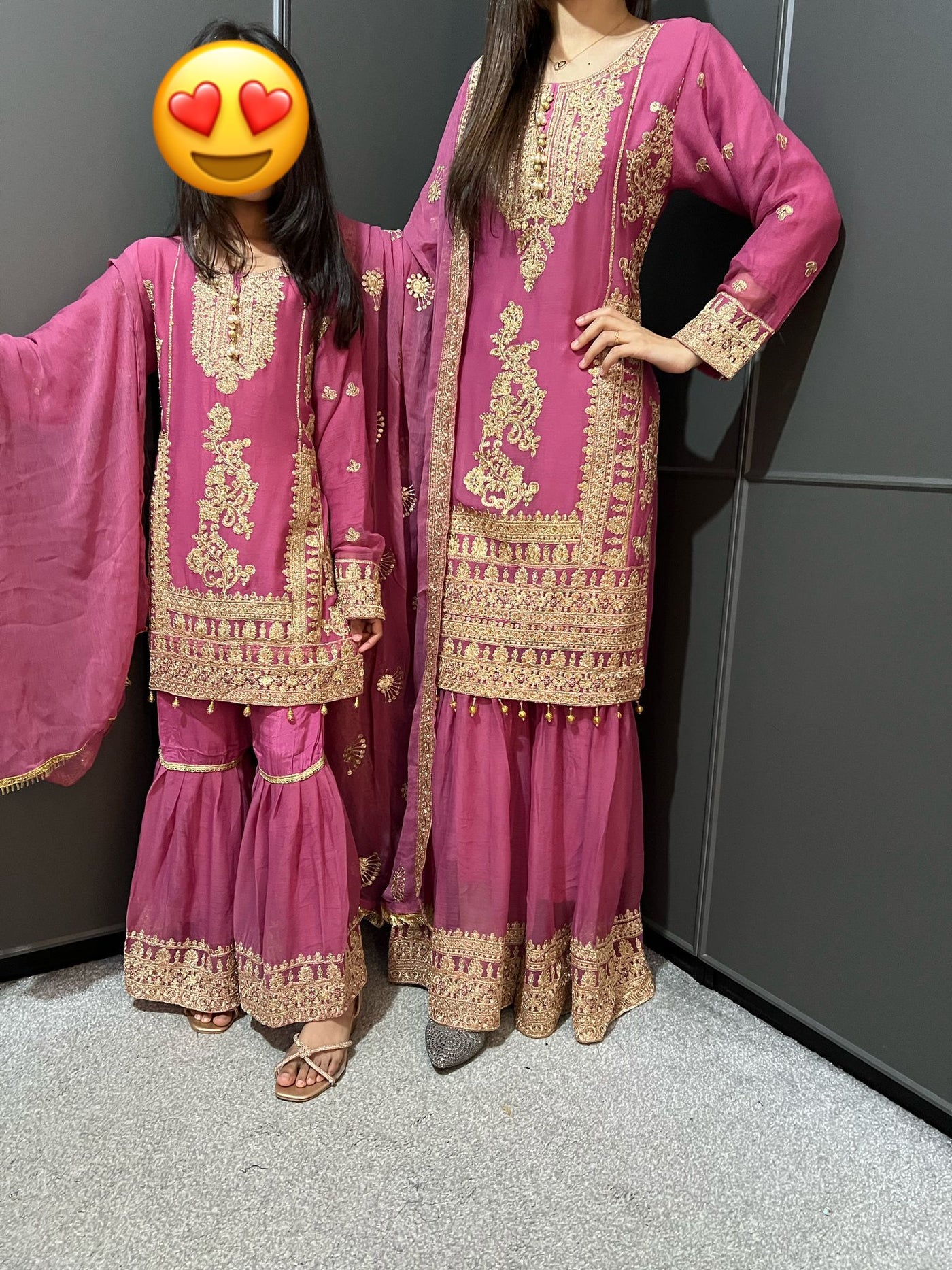 PINK- Embroidered Gharara Chiffon Mother & Daughter Ready to Wear Collection - Perfect for Family